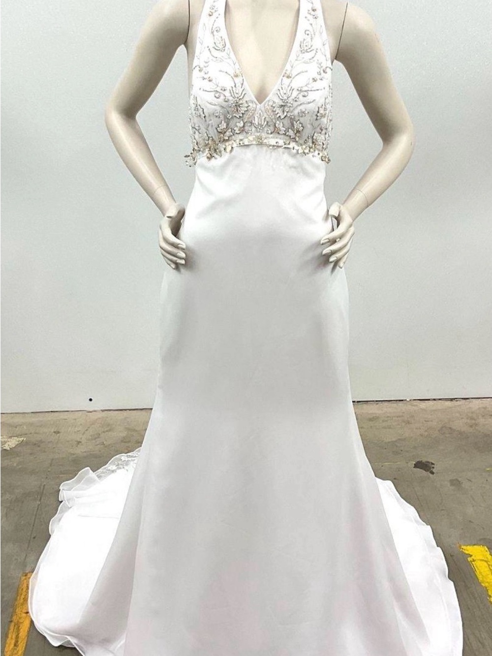 Mori Lee Ivory Halter V-Neck Bridal Gown with Beaded Bodice